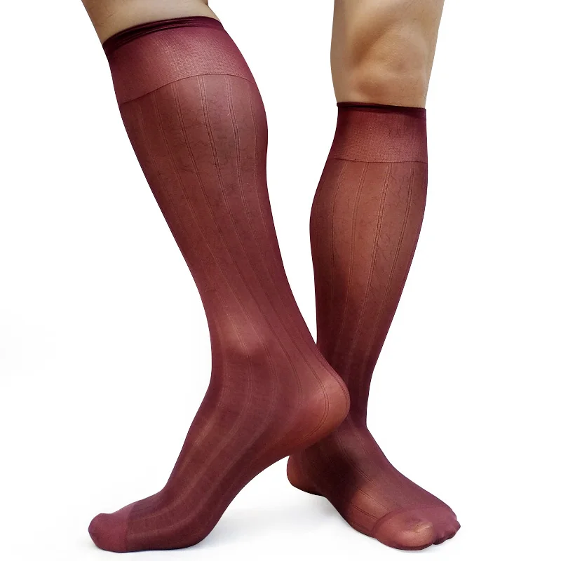 Мужские нейлоновые носки в сетку, высокие эластичные полосатые прозрачные сексуальные носки-трубы, строгий костюм, носки, чулок, мужские носки
