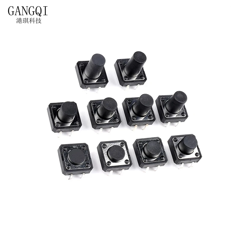 20PC 4Pin 12X12 Series DC12V Micro Switch Push Button Switch Tact Switch 4.3/5/6/7/7.3/7.5/8/8.5/9/10/12/13/17mm