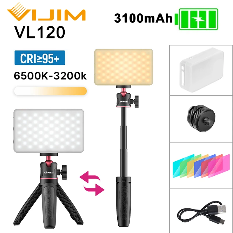 VIJIM VL120 LED Video Light with Diffuser RGB Color Filters Tripod