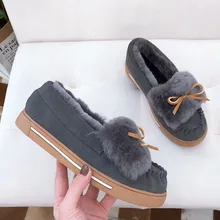 Зимняя женская обувь на плоской подошве теплая обувь из матовой воловьей шерсти на плоской подошве с бантом; большие размеры; туфли-лодочки с подкладкой; повседневная женская обувь; балетки на плоской подошве