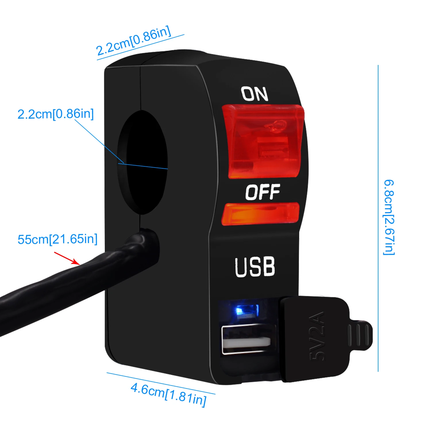 1 шт. Универсальное USB Автомобильное зарядное устройство 12 В DC скутер светодиодный фонарь мотоцикл электрический автомобиль с выключателем света Мотоцикл переключатели аксессуары