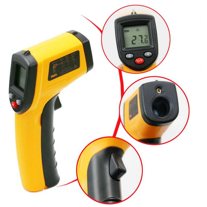 GM320 лазерные ЖК-цифровые термометры инфракрасный измеритель температуры пистолет точечный-50~ 380 градусов Бесконтактный термометр домашние инструменты - Цвет: Цвет: желтый
