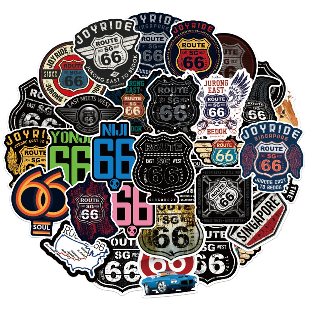 

50 PCS Classic Route 66 Vintage Stickers For Luggage Computer Skateboard Guitar Car Waterproof DIY Stickers Toys