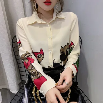 

2020 Autumn Women's Wear Printing Shirt Long Sleeve Backing Shirt Slim Fit Top Shirt Female