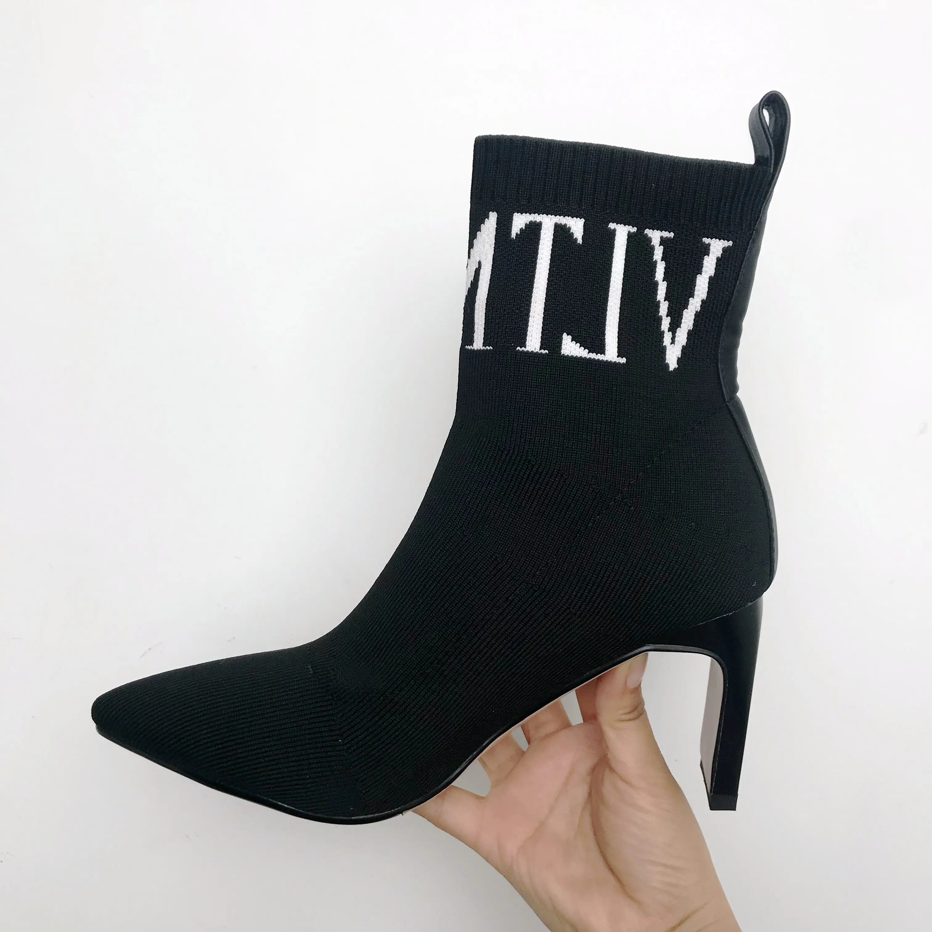 Черный стрейч сексуальный носок сапоги обувь ботильоны для женщин сапоги на высоком каблуке зимняя роскошная дизайнерская обувь для женщин ботиночки для женщин