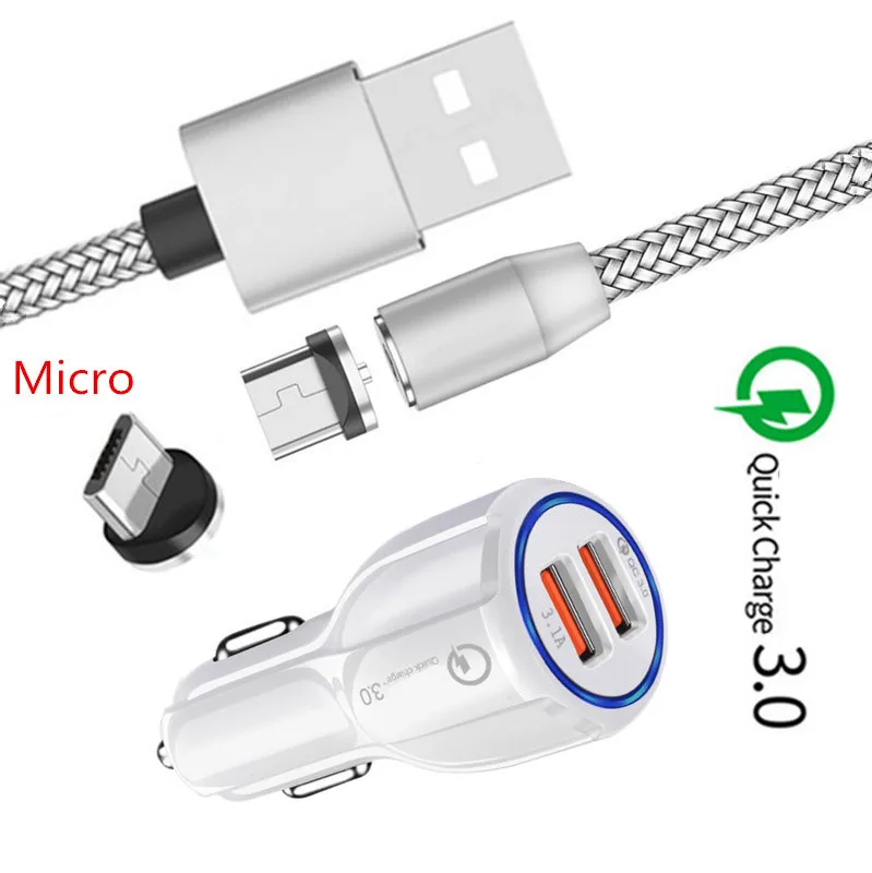 Untuk Samsung A10 Kehormatan 8X 8A 7A Redmi 6 7 OPPO A7 F11 Realme 3i 3 Pro Ponsel QC 3.0 cepat Charger Mobil Kabel Usb Mikro Magnetik