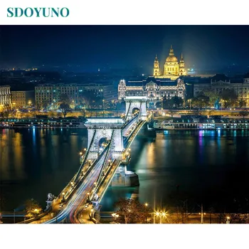

SDOYUNO Frameless Painting By Numbers DIY 60X75cm Night city Landscape On Canvas Paint By Number Canvas Painting Kits Home Decor