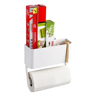 

Kitchen wall-mounted paper towel rack for kitchen tissue roll storage rack plastic wrap garbage bag rack, hole-free wall-mounted