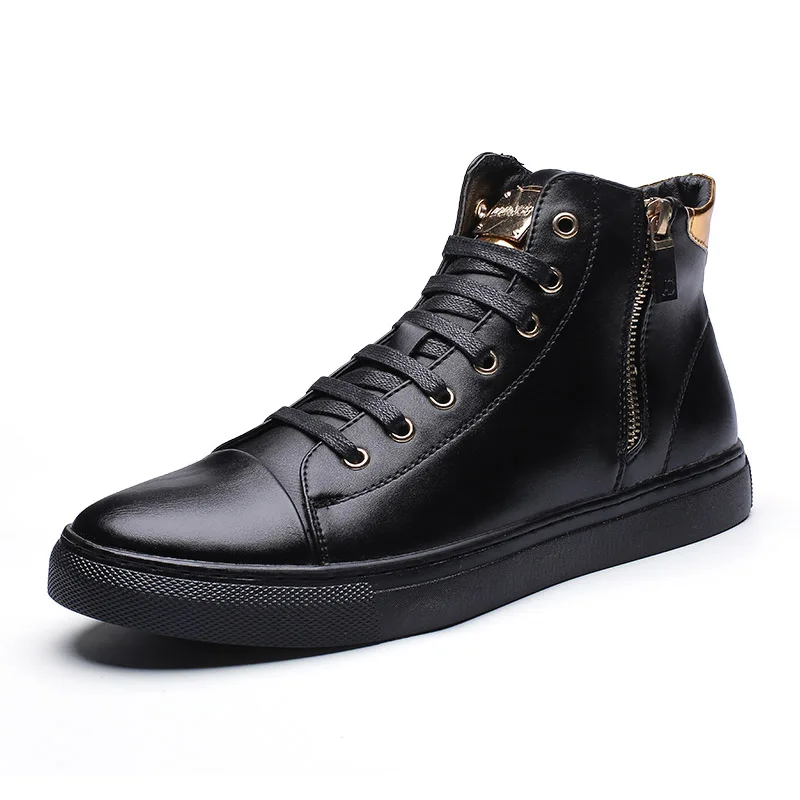 

New Hot Men Designer Sneakers High Top Men Zip Leather Shoes Top Quality Brand Lace Up Footwear Man Black Flats Men Casual Shoes