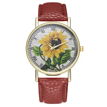 

Fashion Casual Ladies Watch Beautiful Flower Design Watches Leather Band Wristwatch Female Clock Women's Quartz Watch Montre