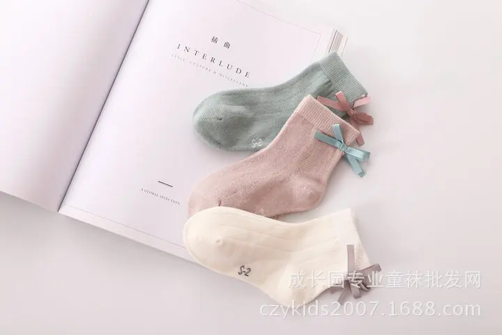 Осенне-зимние короткие носки для девочек с объемным бантом в Корейском стиле