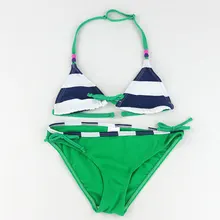 Детский комплект из 2 предметов, женский купальник-Бикини для детей от 6 до 14 лет, детский купальный костюм детский зеленый купальный костюм