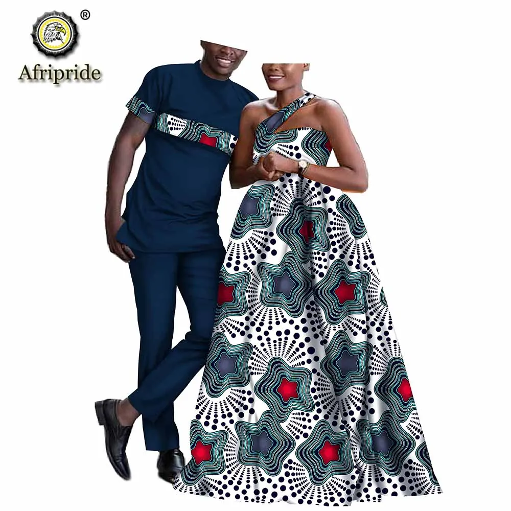 Африканская пара, женское платье, костюмы, мужские рубашки, брюки, Дашики, восковая печать, традиционная официальная вечеринка, свадьба, AFRIPRIDE, S19C001 - Цвет: 341X-14