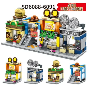

Mini Street View Building Blocks 4 In 1 Educational Toys DIY Toys Food Selling Christmas Gifts For Kids