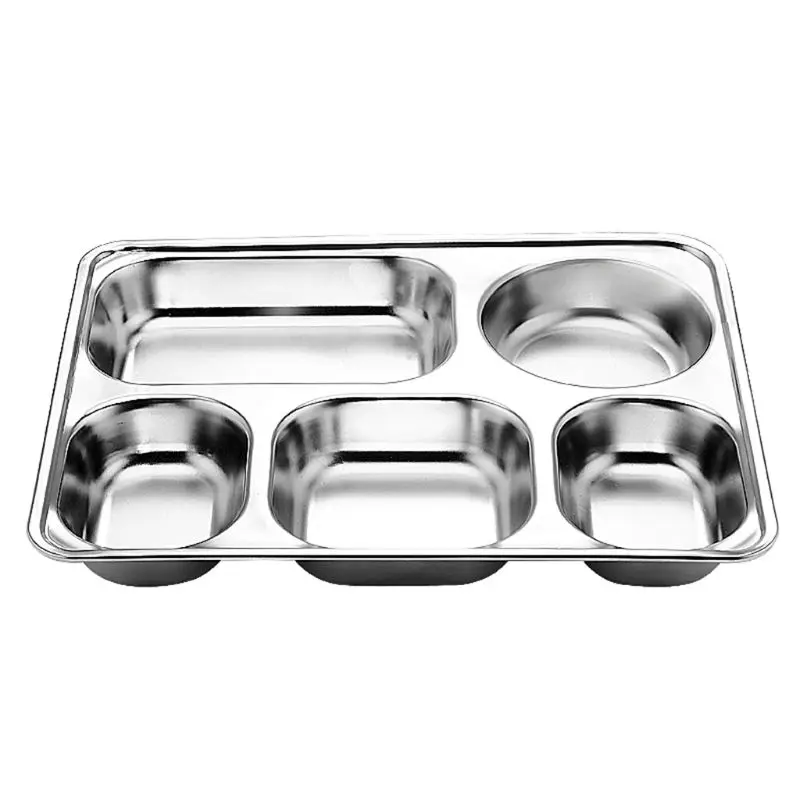 Stainless Steel Divided Dinner Tray Lunch Container Food Plate for School Canteen 3/5/4 Section