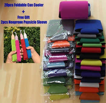 

20pcs+2pcs Free Gifts Mixed Color Foldable Neoprene Beer Can Cover Picnic Can Cooler Bags For Cans Wedding Gift Can Stubbies
