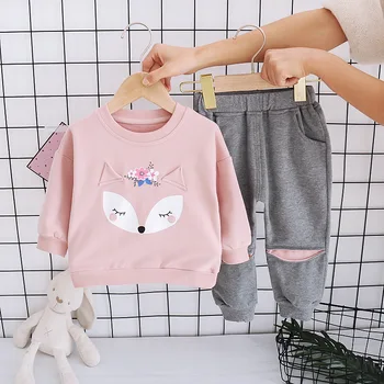 

Baby Girls Long Sleeve Rabbit Ear Print Set Spring Fall Cotton Fashion Sport Suit Child Costume Outerwear for 1 2 3 4 5 Years