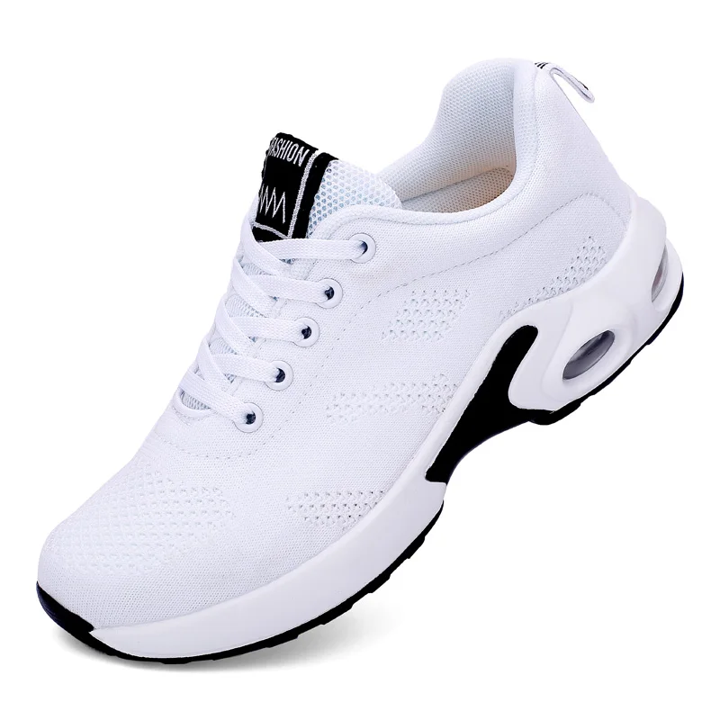 Модные женские легкие кроссовки для бега, уличная спортивная обувь удобные дышащие туфли для бега, спортивная обувь с воздушной подушкой, на шнуровке - Цвет: Flying weaving white