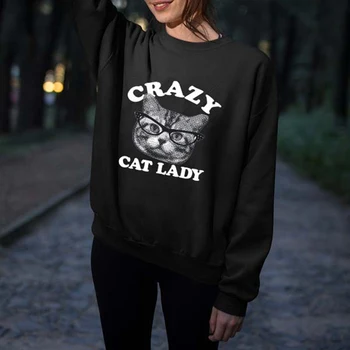 

Streetwear Long Sleeve Black Cat Pattern Sweater O Neck Casual Autumn Warm Clothes Sudaderas Para Mujer Sweatshirt Women