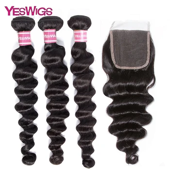 

Transparent Lace Closure with Bundles Brazilian Loose Deep Wave Bundles with Closure Human Hair Bundles with Closure Yeswigs