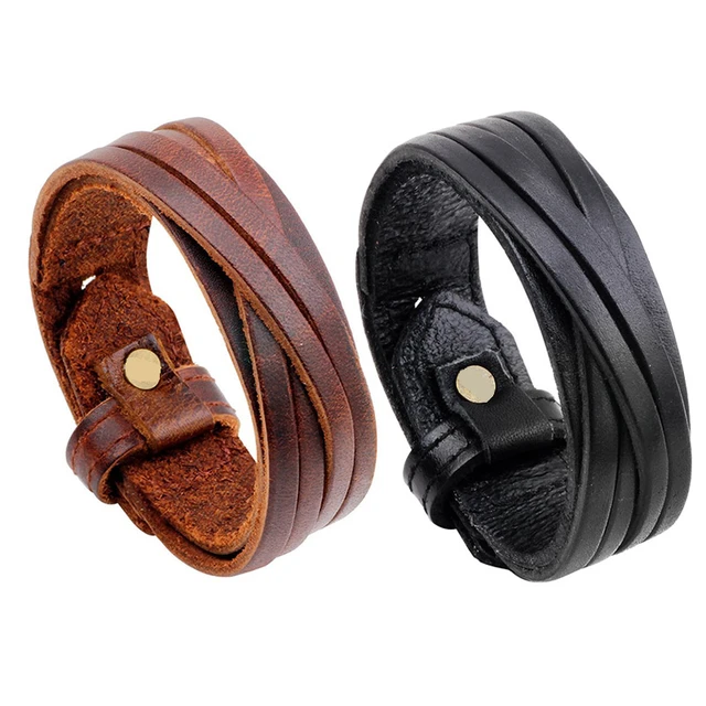 Mixed Mens Bracelets Adjustable Handmade Multi Strand Braided Cowhide  Bracelets Woven Leather Wristbands Wooden | Fruugo UK