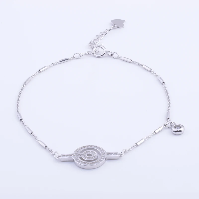 Pekurr 925 Sterling Silver Double Round Cubic Zirconia Circle Bracelets Charms For Women Accesories Totem Bangles