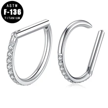 

ASTM F136 Titanium Nose Clicker 16G D Shape Zircon Segment Ring Septum Piercing Ear Cartilage Tragus Helix Lip Studs Nose Rings