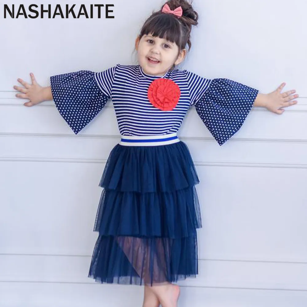 NASHAKAITE г. Осенние Новые Топы в полоску с пышными рукавами для мамы и дочки, модная одежда для мамы и дочки