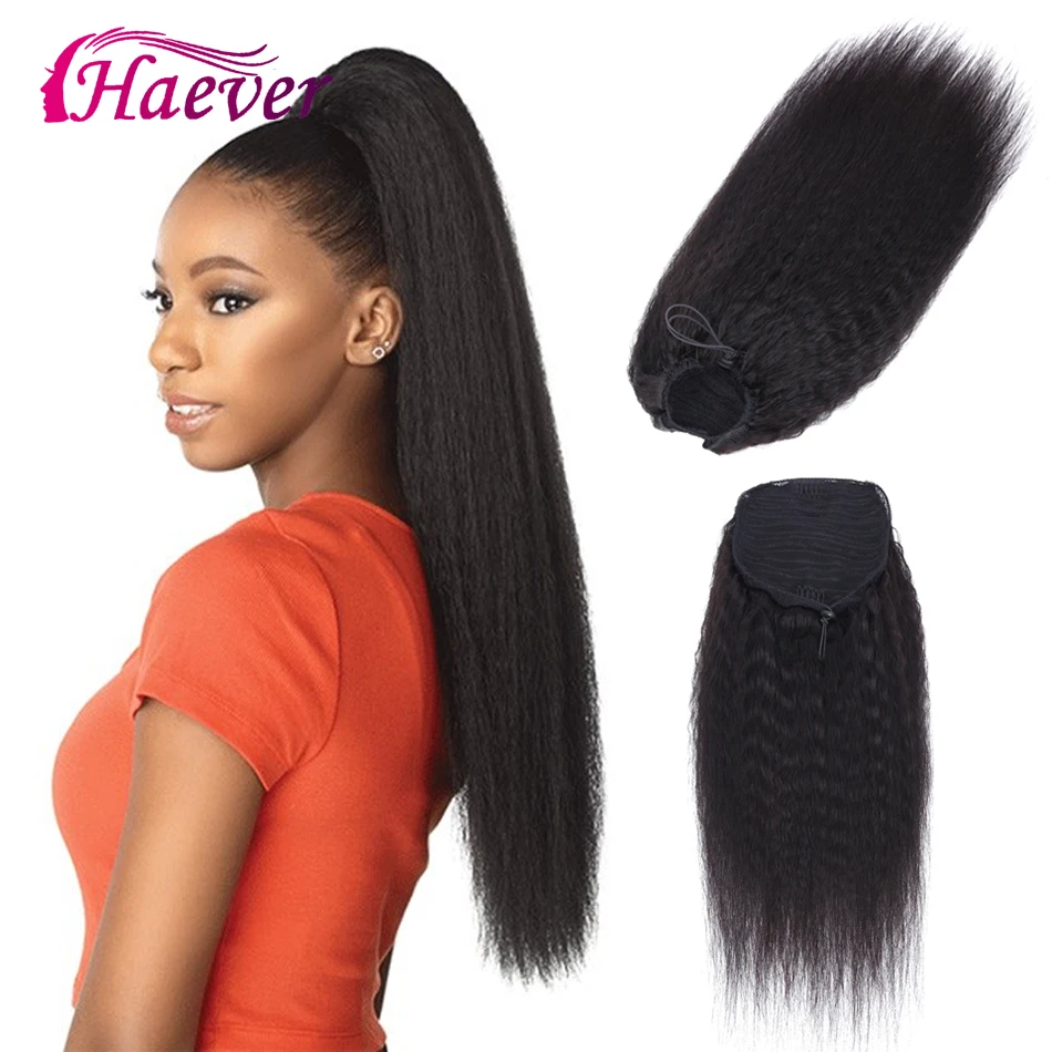 

Haever Ponytail 1 Piece Natural Color Peruvian Kinky Yaki Straight Ponytail Human Hair Clip In Extensions Kinky Straight