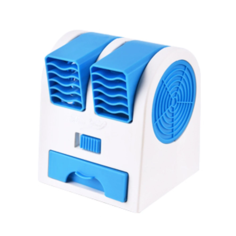 Blue Портативный usb-мини кондиционер небольшой вентилятор охлаждающий прибор с двойным воздухом выход летний Настольный вентилятор охладитель воздуха вентилятор - Цвет: Blue