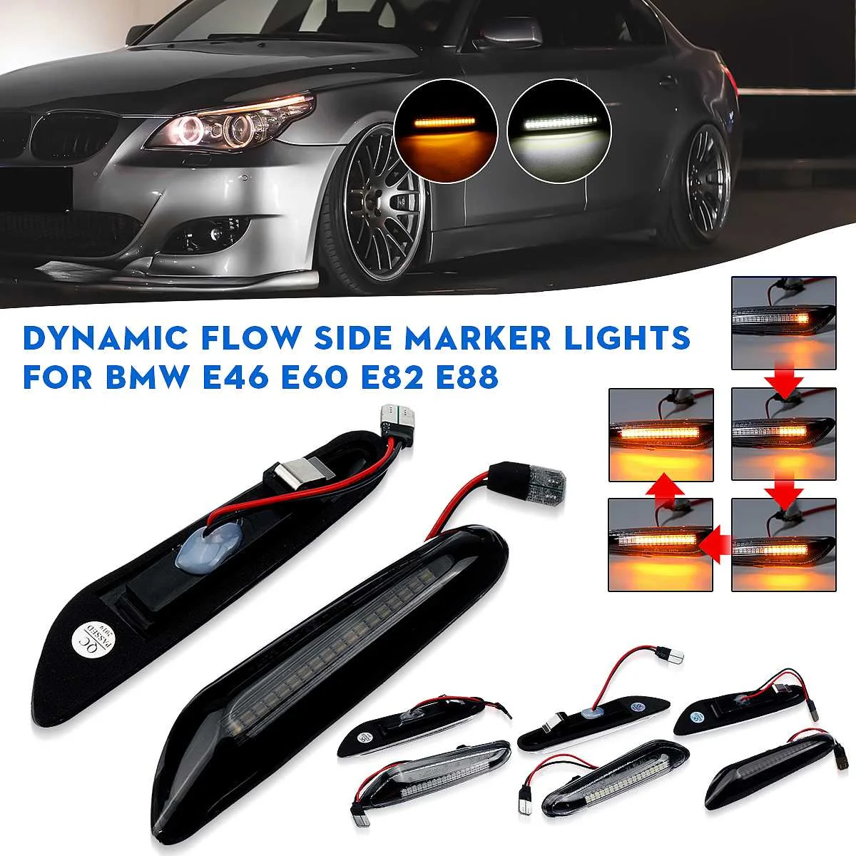 

2x Car LED Dynamic Side Marker Lights Flowing Turn Signal Indicator Blinker For BMW E90 E91 E92 E93 E60 E87 E82 E46