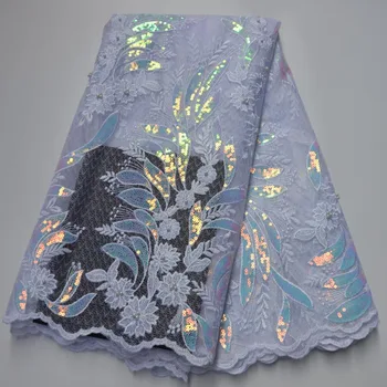 

Latest White 2020 High Quality African Guipure French Sequins Net Lace Fabric With Beads Nigerian Tulle Net Embroidery For Party