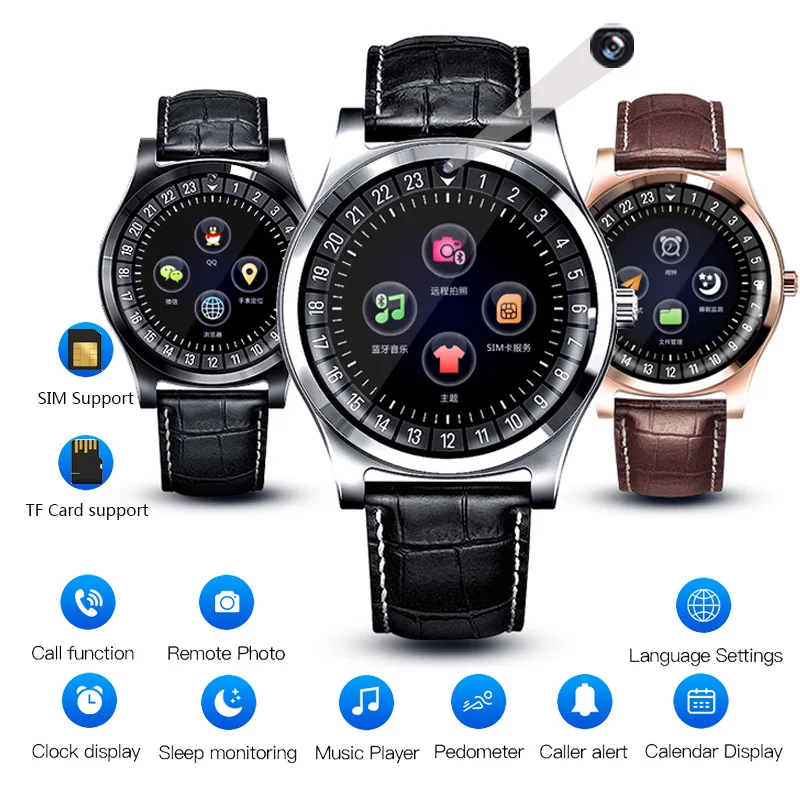 

BINSSAW Men Smart Watch with Camera Bluetooth SIM SD Card Smartwatch Digital watch for Android Phone sport fitness smartwatch