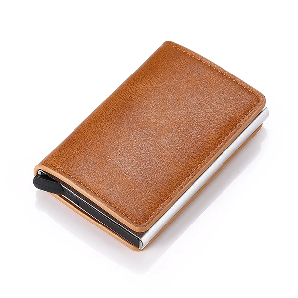 Bycobecy углеродное волокно RFID Блокировка Мужской кредитный держатель для карт Кожаный кошелёк для банковских карт чехол Визитница защита кошелек для женщин - Цвет: Brown K9109