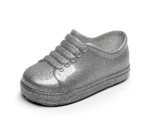Melissa/; пластиковые сандалии для девочек и мальчиков; детская водонепроницаемая обувь из лакированной кожи; обувь маленькой принцессы; Студенческая кружевная обувь - Цвет: Серебристый