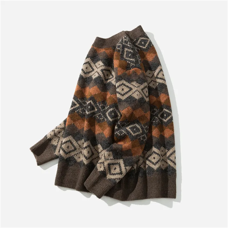 Pullover Sweater Men 2019 Autumn Winter Geometric Print Sweaters Loose Vintage Pull Homme Sweater Men Tide Casual Japanese Tops