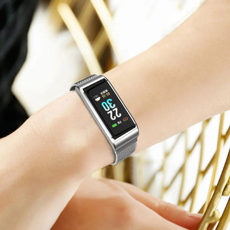 Смарт-Браслет Водонепроницаемый браслет кровяное давление Bluetooth золотые серебряные металлические часы фитнес-трекер для женщин подруги