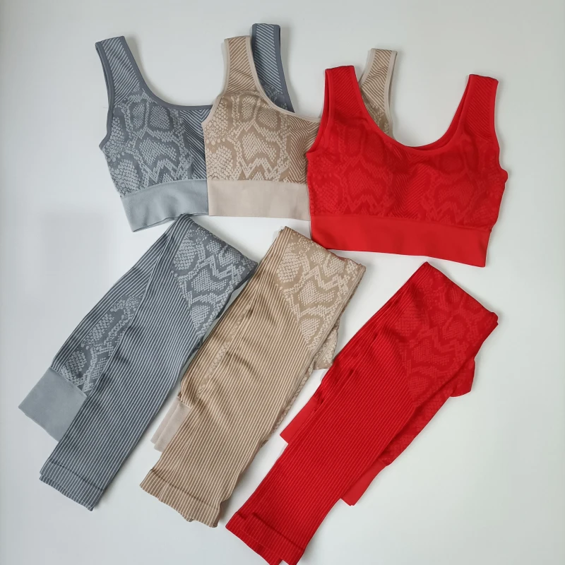 

Top Sexy Women Yoga Set Snake Pattern Women Sport Suit Workout Clothes High Waist Sport Leggings+ Bra Sports Clothing Sportswea