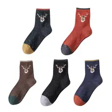 5 пар, рождественские чулки с рисунком лося, чулки средней длины с героями мультфильмов, очаровательные чулки для женщин