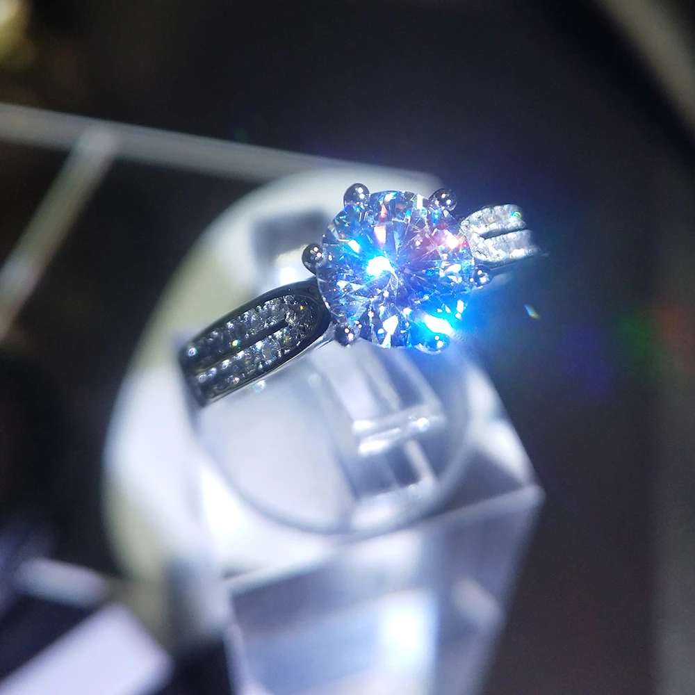 Luxurious 1.0ct 6.5MM AAAAA Cubic Zirconia Silver Engagement Wedding Ring For Bride Bijoux | Украшения и аксессуары