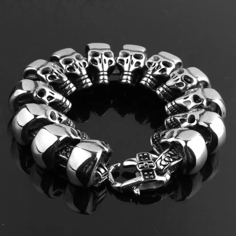 Хип хоп Череп Байкер мужской браслет для мужчин мотоцикл звено высокое качество 316L браслет из нержавеющей стали 22 см