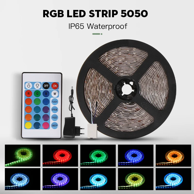 Светодиодная лента RGB SMD5050 IP65 Водонепроницаемая LED светильник СКА с дистанционным