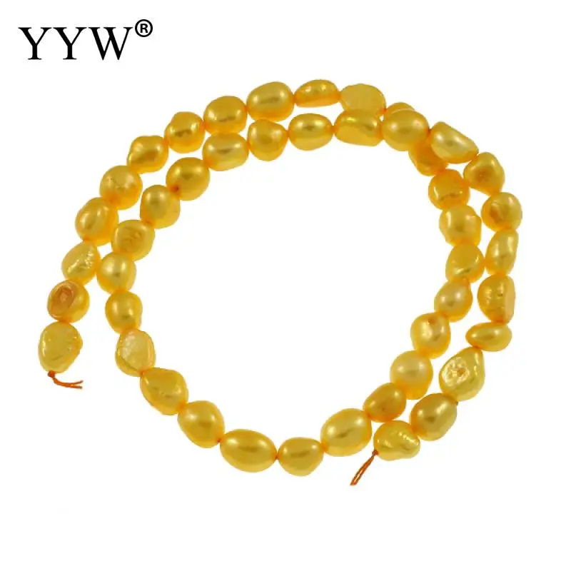

7-8mm Golden Yellow Bulk Pearls Beads Cultured Baroque Freshwater Pearl Beads For Diy Jewelry Making 0.8mm 15 Inch Strand