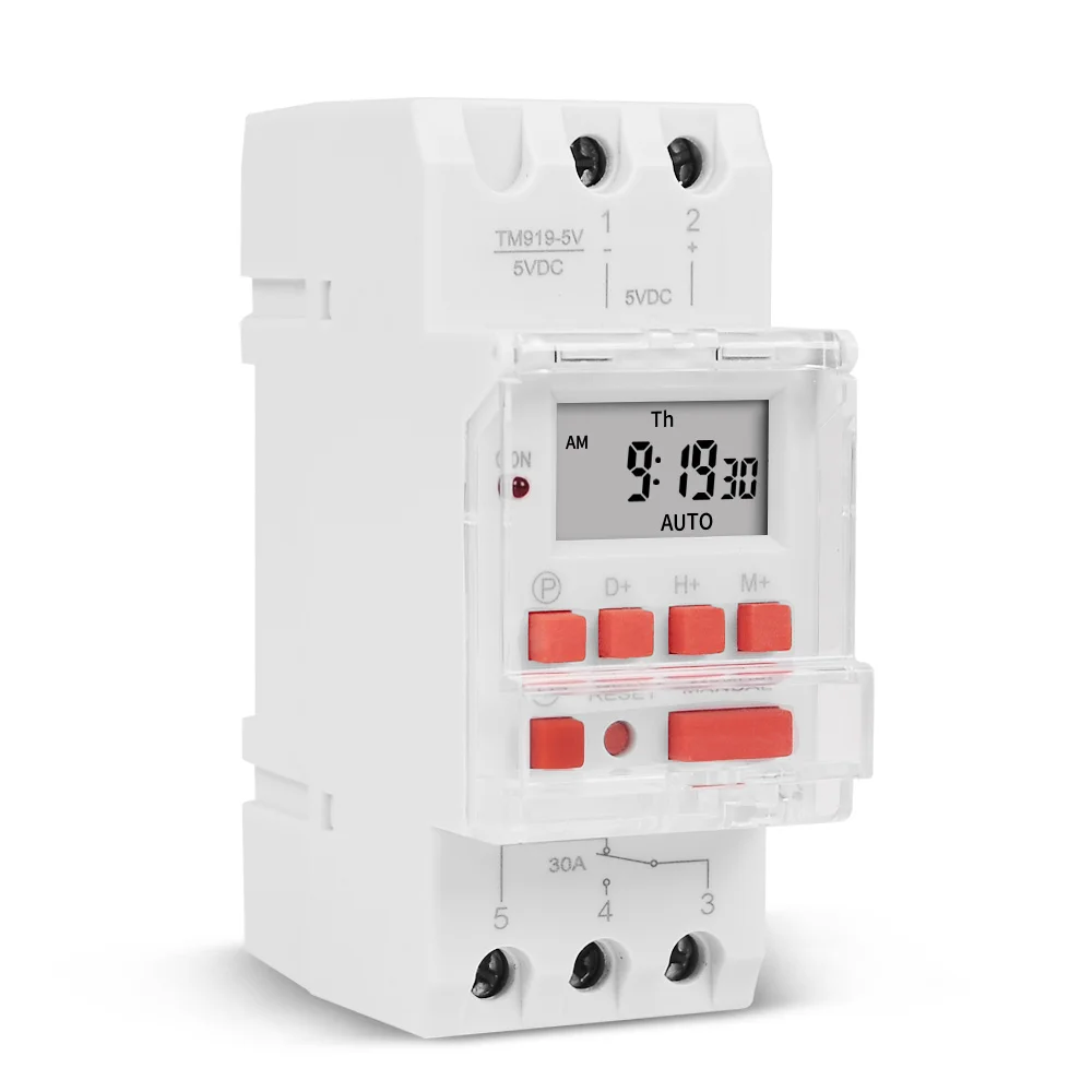 DC 5V 30A 5 PINS 1NO+ 1NC цифровое переключающее реле программируемый таймер 24 часа со спящим режимом и 12/24hrs переключения DIN рейка крепление
