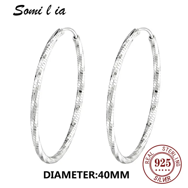 Somi l ia 100% 925 Sterling Silver 30-50mm Big Circle Hoop Earring for Woman Fashion Simple Classic 925 Silver Fine Jewelry Gift 40MM
