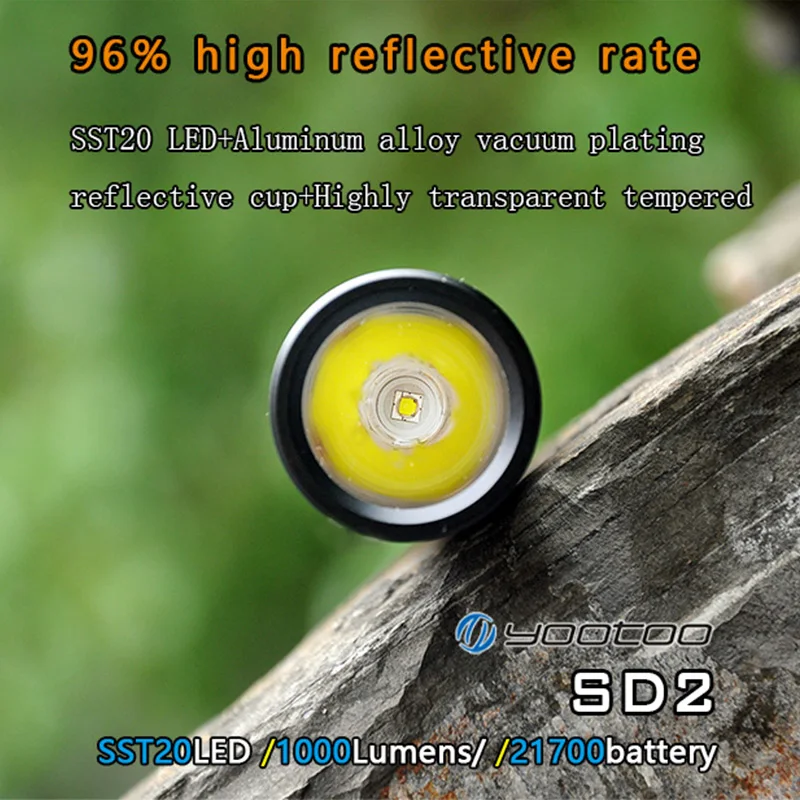 Yootoo newest SD2 SST20 1000 Lumens 4 modes 21700 li-ion battery Tactical LED Flashlight