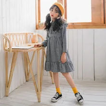 Хлопковое платье в клетку с рукавами-фонариками для школьниц; Детские праздничные платья для девочек; одежда для детей 3-15 лет; английский стиль; платье для девочек-подростков; CA452