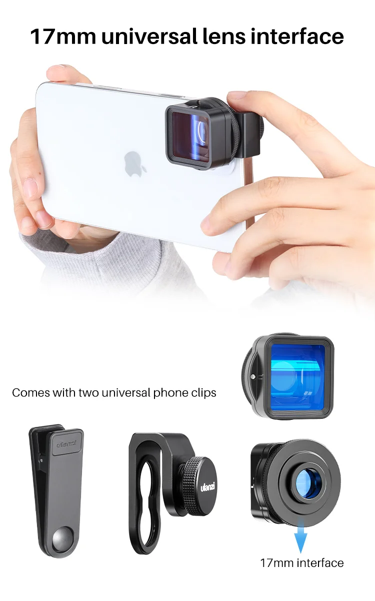 Ulanzi 1.55XT Anamorphic Lens for iPhone 13 12 Mini Pro Max 11 1.55X Wide Screen Video Widescreen Slr Movie Videomaker Filmmaker cell phone camera lens kit