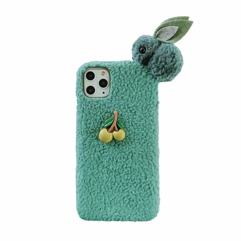 3D Вишневый пушистый чехол для iPhone 11 Pro Max XR XS Max X 7 8 6 Plus кроличья шерсть мех для девочек Симпатичные, из мягкого ТПУ задняя крышка 1 шт
