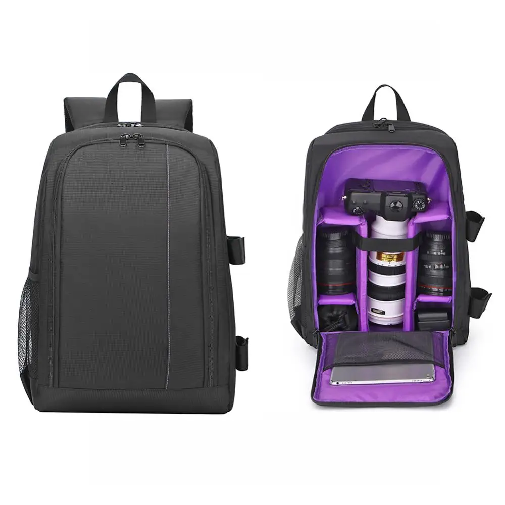 Style C Purple Фото камера DSLR видео Waterprpof Оксфорд ткань мягкие Плечи Рюкзак SLR сумка чехол для цифровой объектив камеры штатив-Трипод - Цвет: Style C Purple